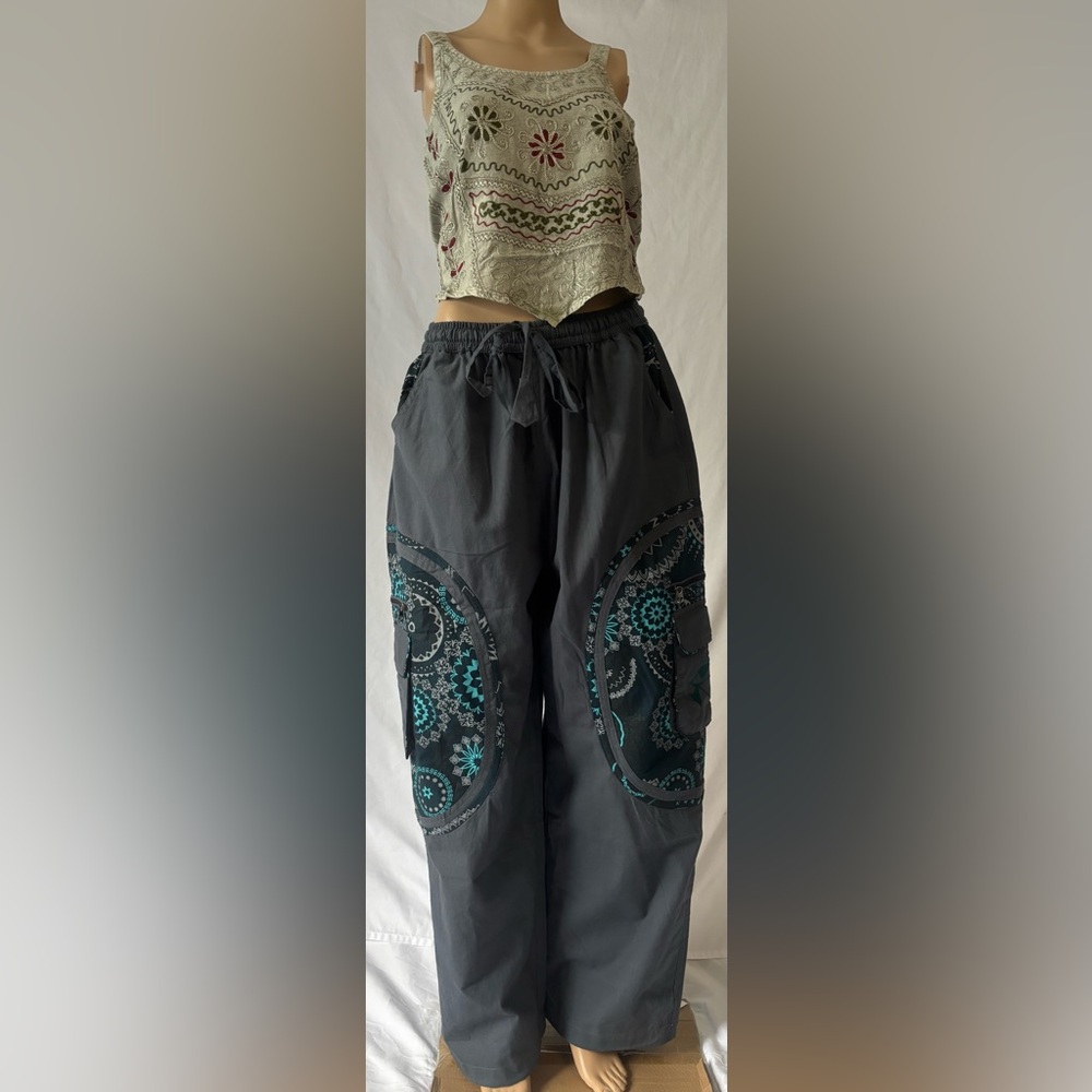 Gray Embroidered Women's Pants